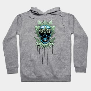 Elegant decorative blue skull with leaves Hoodie